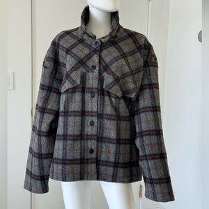 Aritzia Sunday Best Sky Shirt Jacket 2XL Gray Copper Plaid Shacket NWT